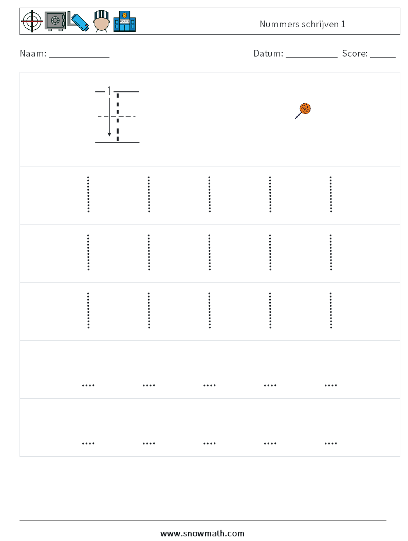 Nummers schrijven 1 Wiskundige werkbladen 11