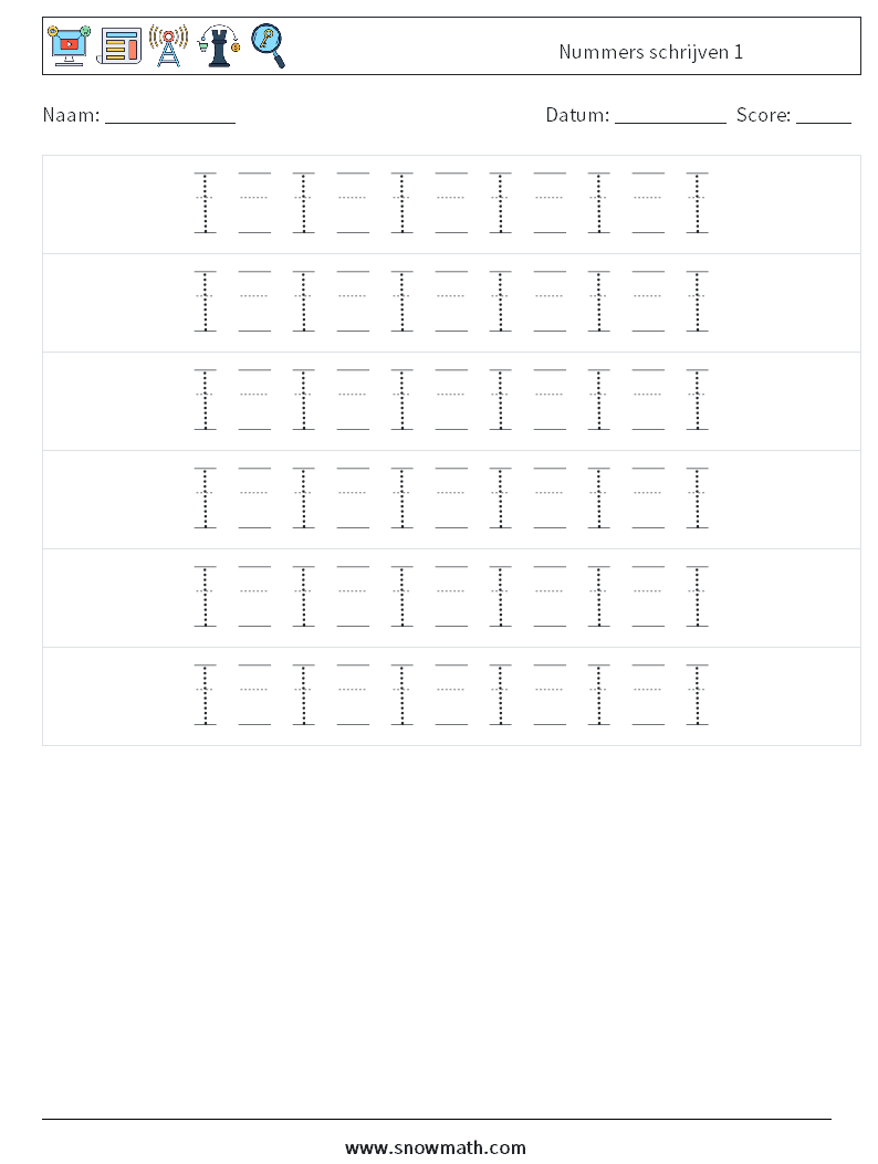 Nummers schrijven 1 Wiskundige werkbladen 18