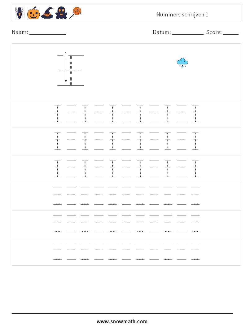 Nummers schrijven 1 Wiskundige werkbladen 19