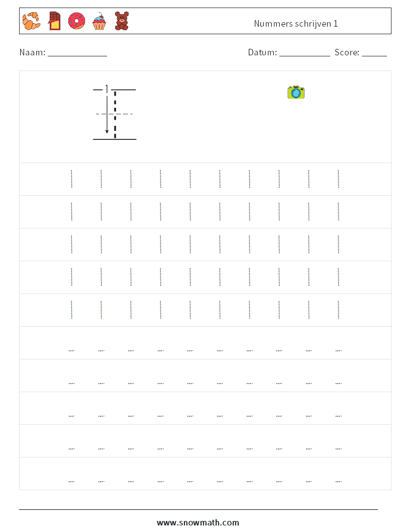 Nummers schrijven 1 Wiskundige werkbladen 3