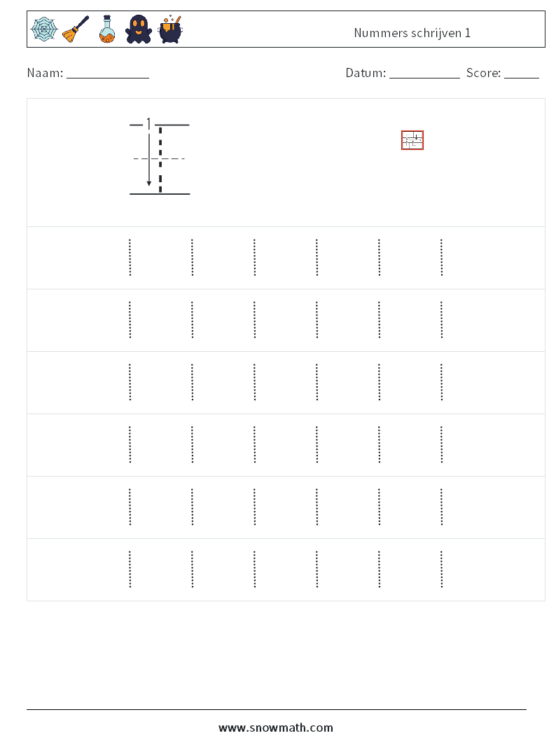 Nummers schrijven 1 Wiskundige werkbladen 5