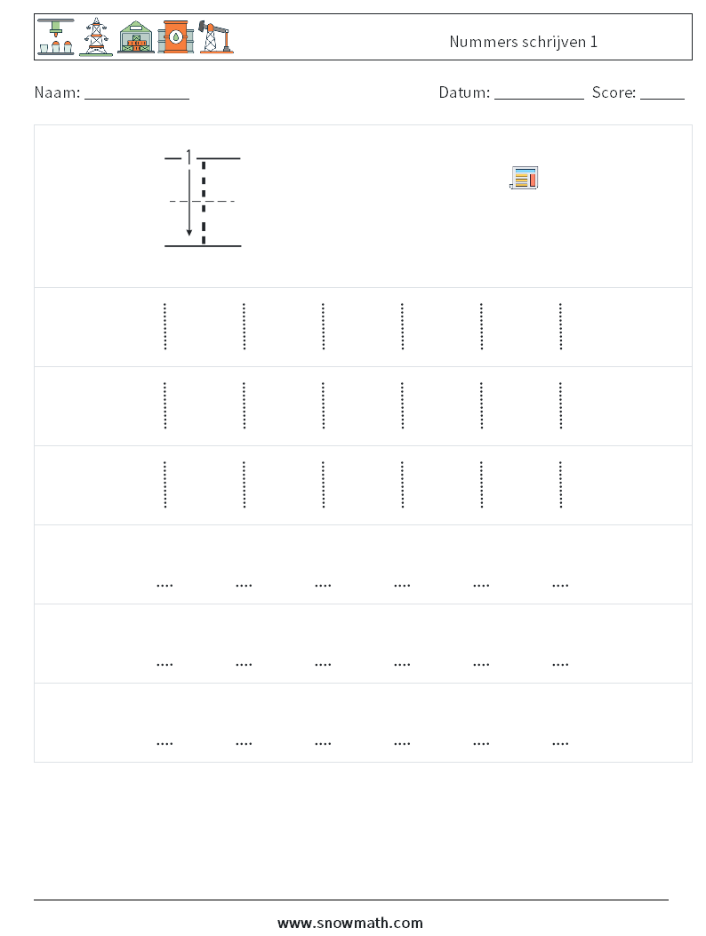 Nummers schrijven 1 Wiskundige werkbladen 7