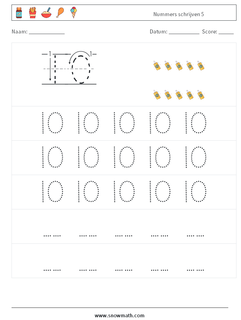 Nummers schrijven 5 Wiskundige werkbladen 11