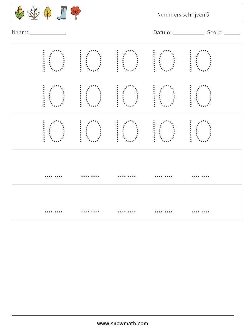 Nummers schrijven 5 Wiskundige werkbladen 12