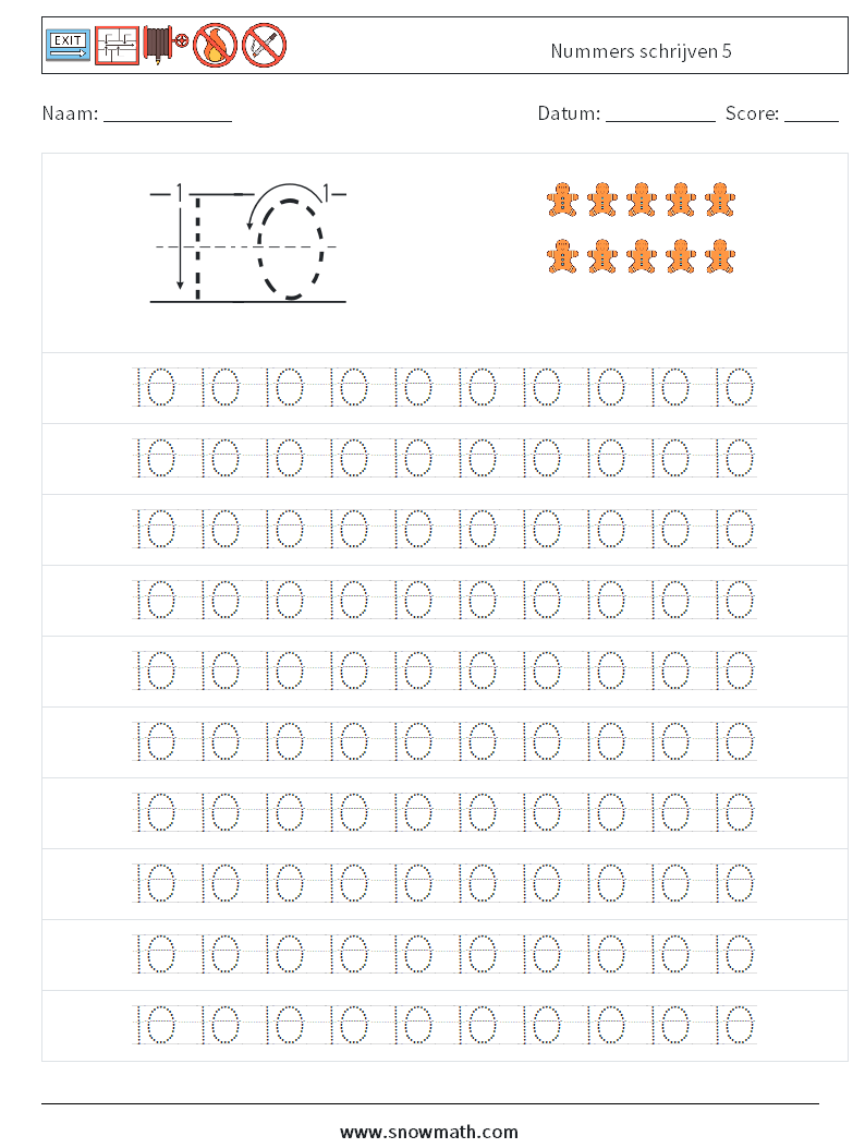 Nummers schrijven 5 Wiskundige werkbladen 13