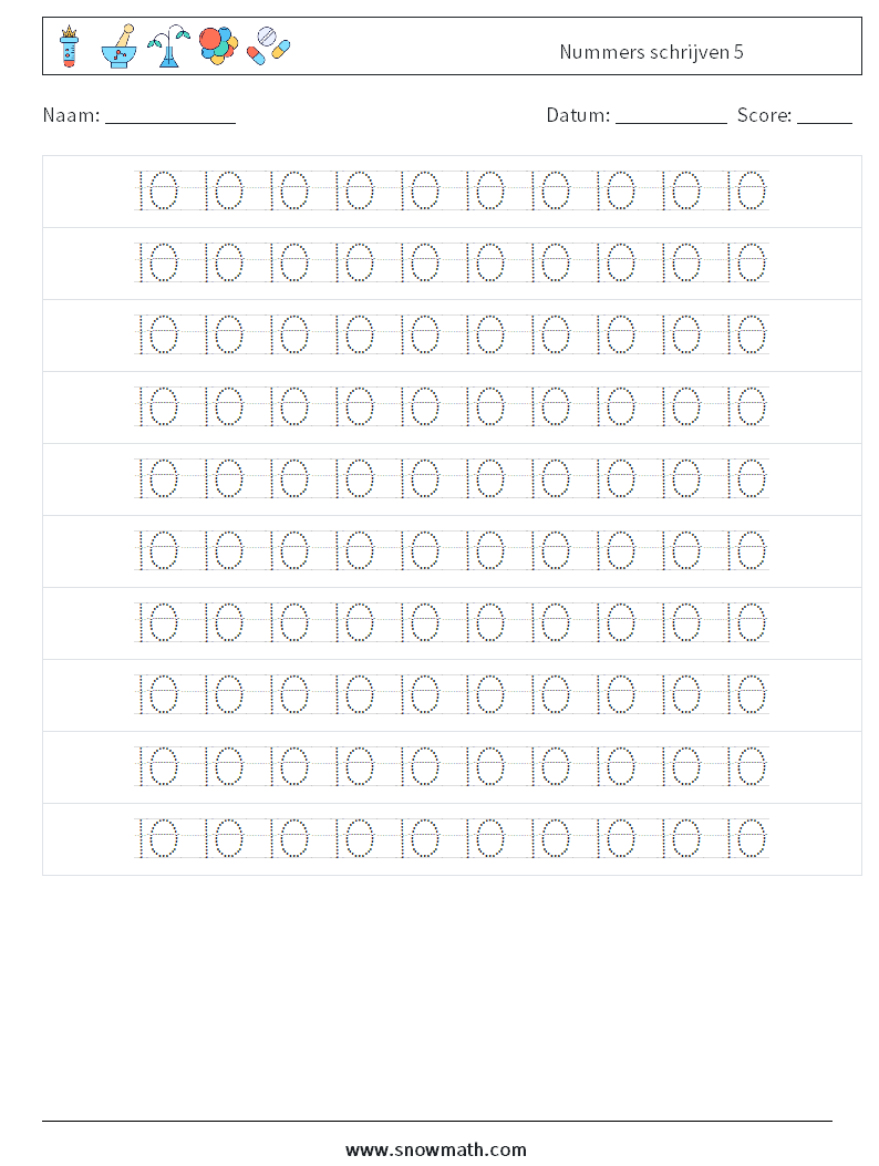 Nummers schrijven 5 Wiskundige werkbladen 14