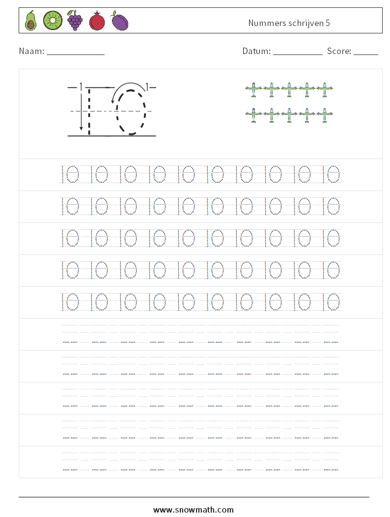 Nummers schrijven 5 Wiskundige werkbladen 15