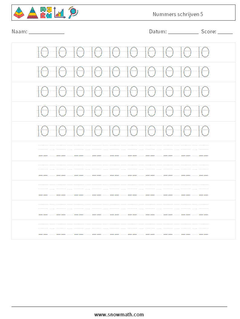 Nummers schrijven 5 Wiskundige werkbladen 16