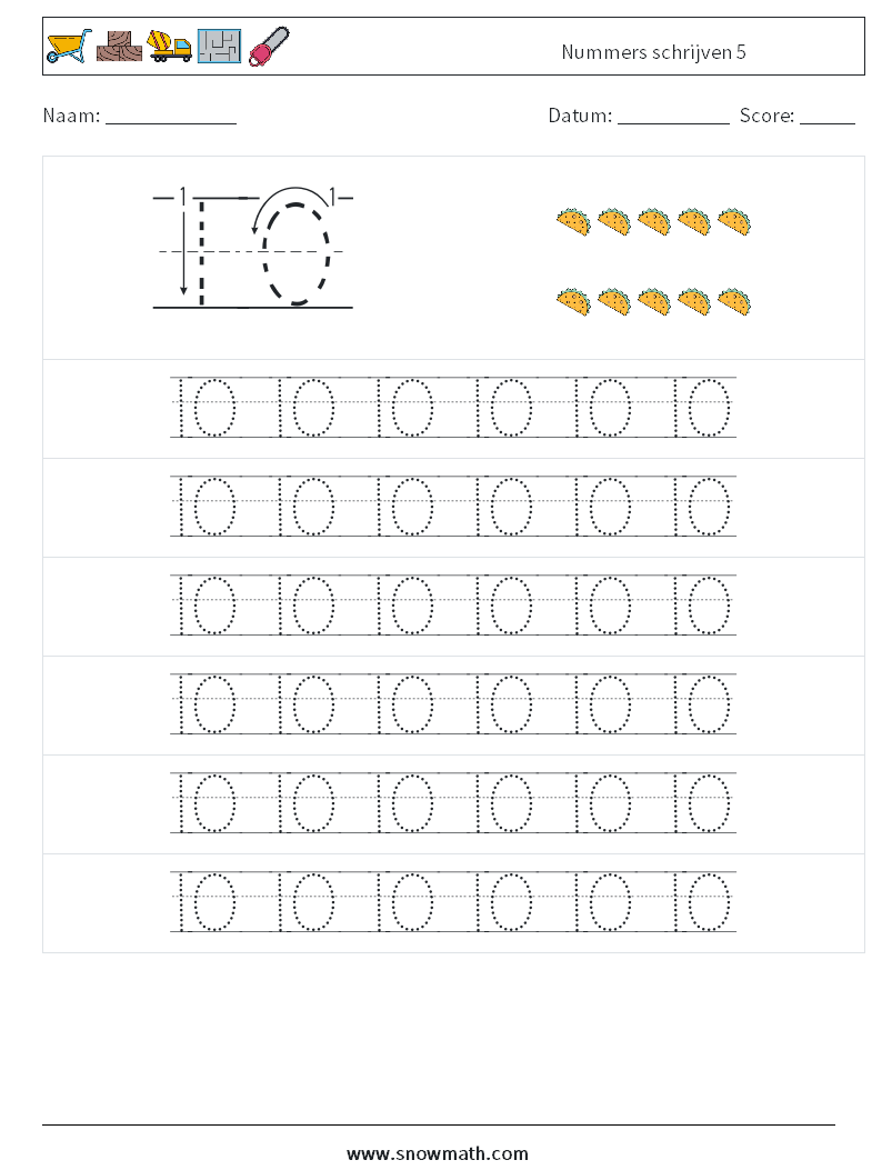 Nummers schrijven 5 Wiskundige werkbladen 17