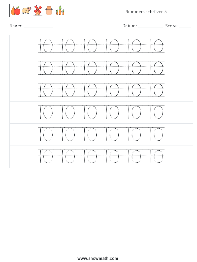 Nummers schrijven 5 Wiskundige werkbladen 18