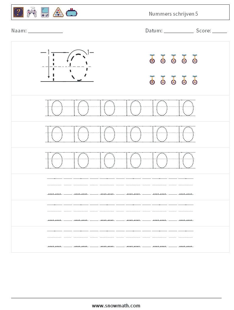 Nummers schrijven 5 Wiskundige werkbladen 19