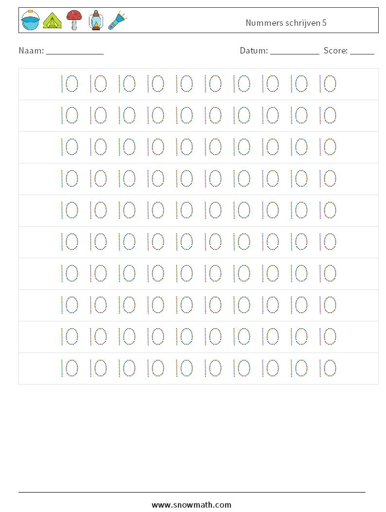 Nummers schrijven 5 Wiskundige werkbladen 2