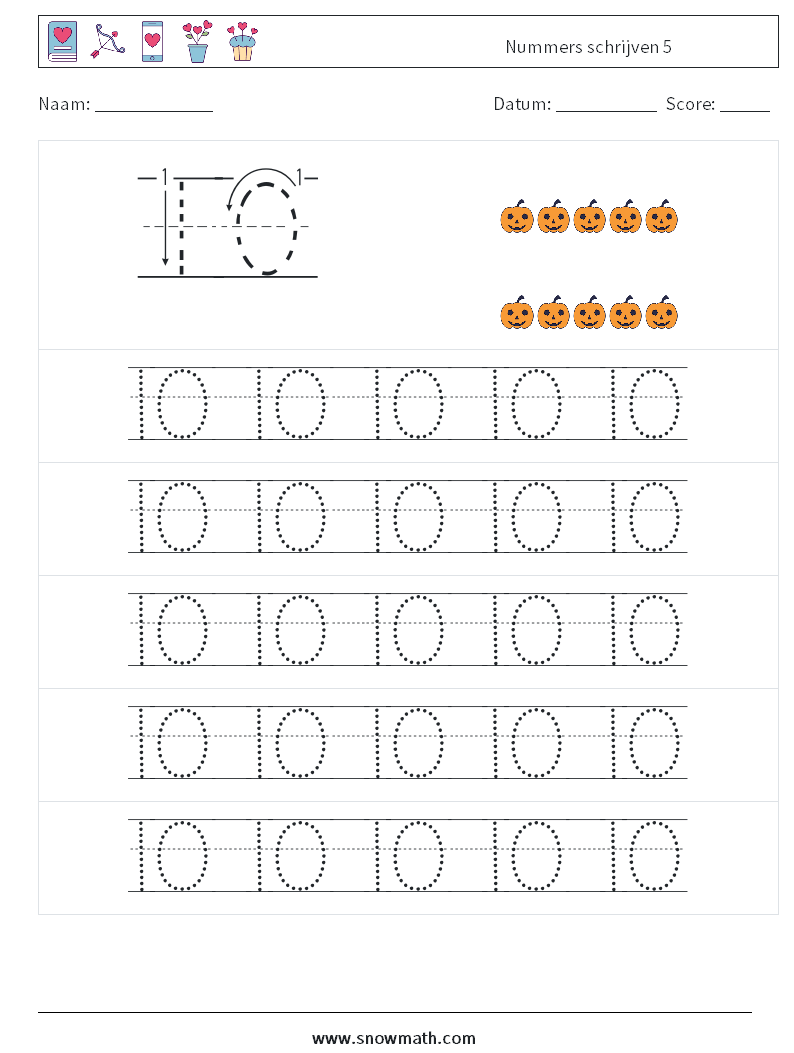 Nummers schrijven 5 Wiskundige werkbladen 21