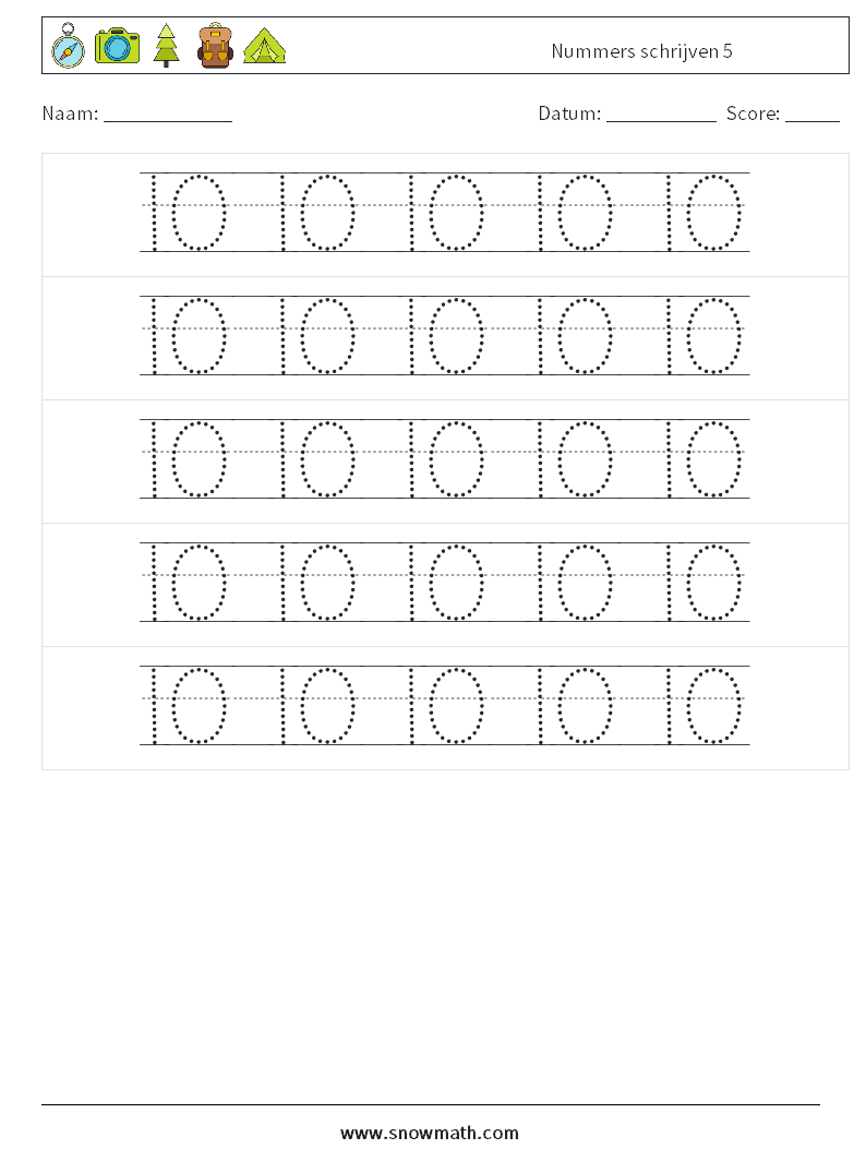 Nummers schrijven 5 Wiskundige werkbladen 22