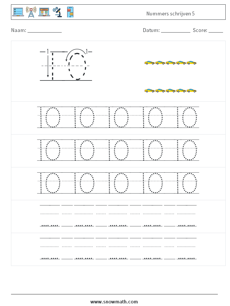 Nummers schrijven 5 Wiskundige werkbladen 23