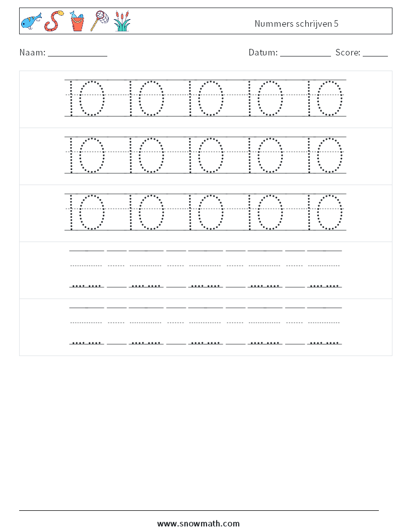 Nummers schrijven 5 Wiskundige werkbladen 24