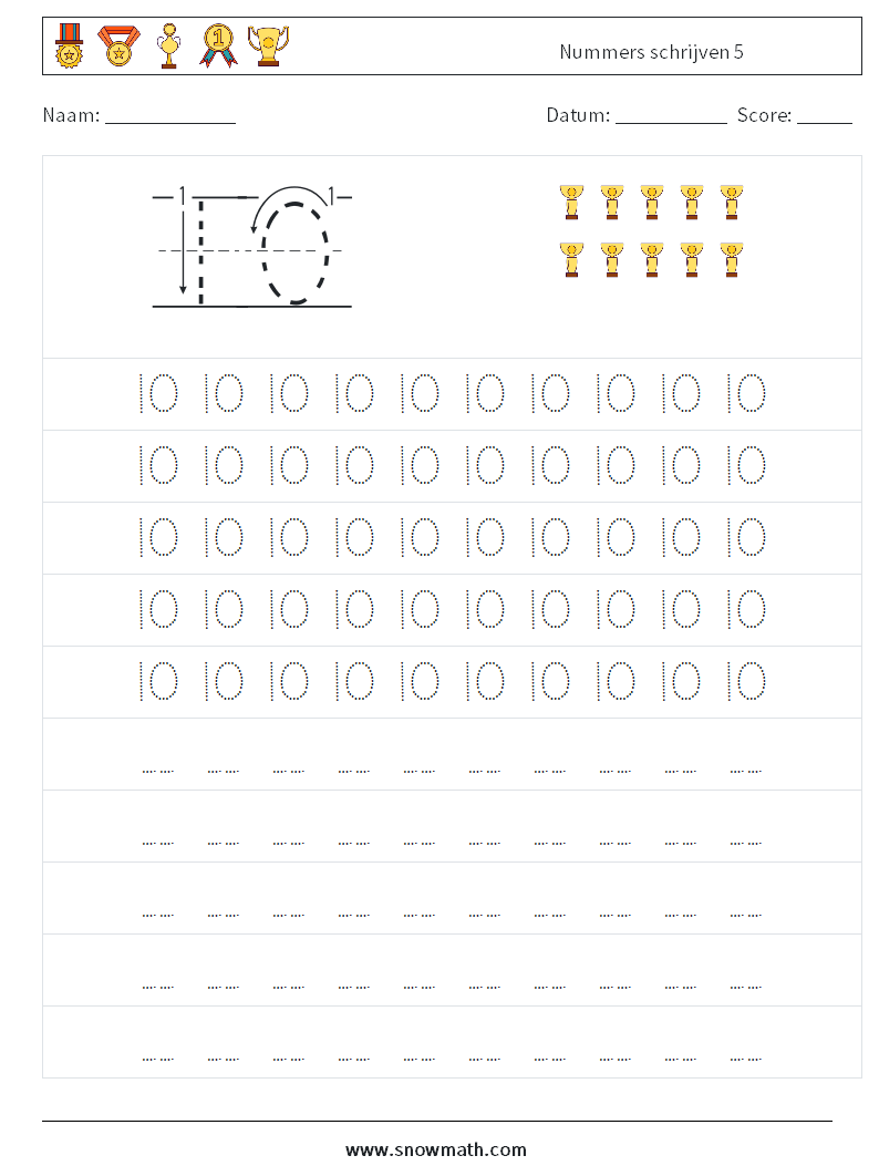 Nummers schrijven 5 Wiskundige werkbladen 3