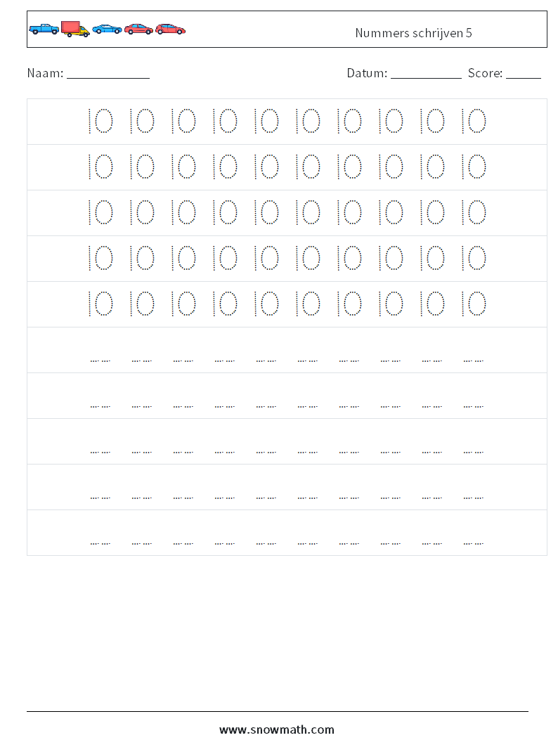 Nummers schrijven 5 Wiskundige werkbladen 4