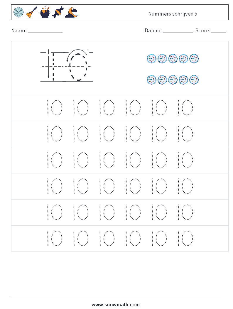 Nummers schrijven 5 Wiskundige werkbladen 5