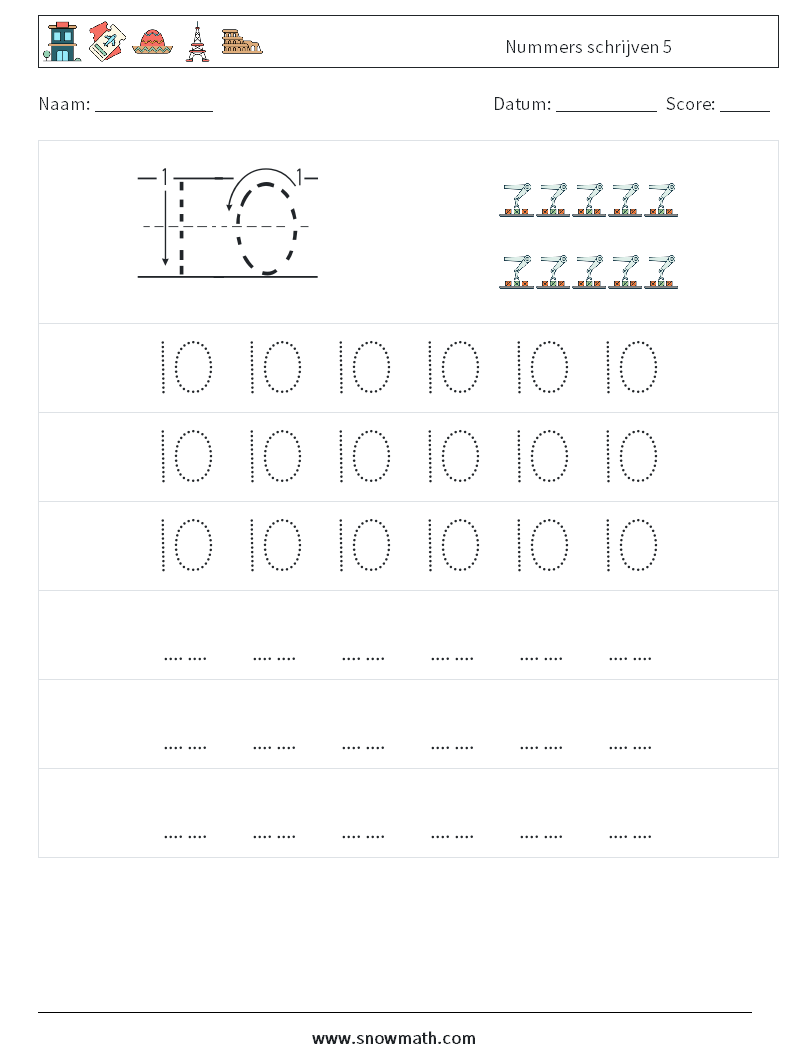 Nummers schrijven 5 Wiskundige werkbladen 7