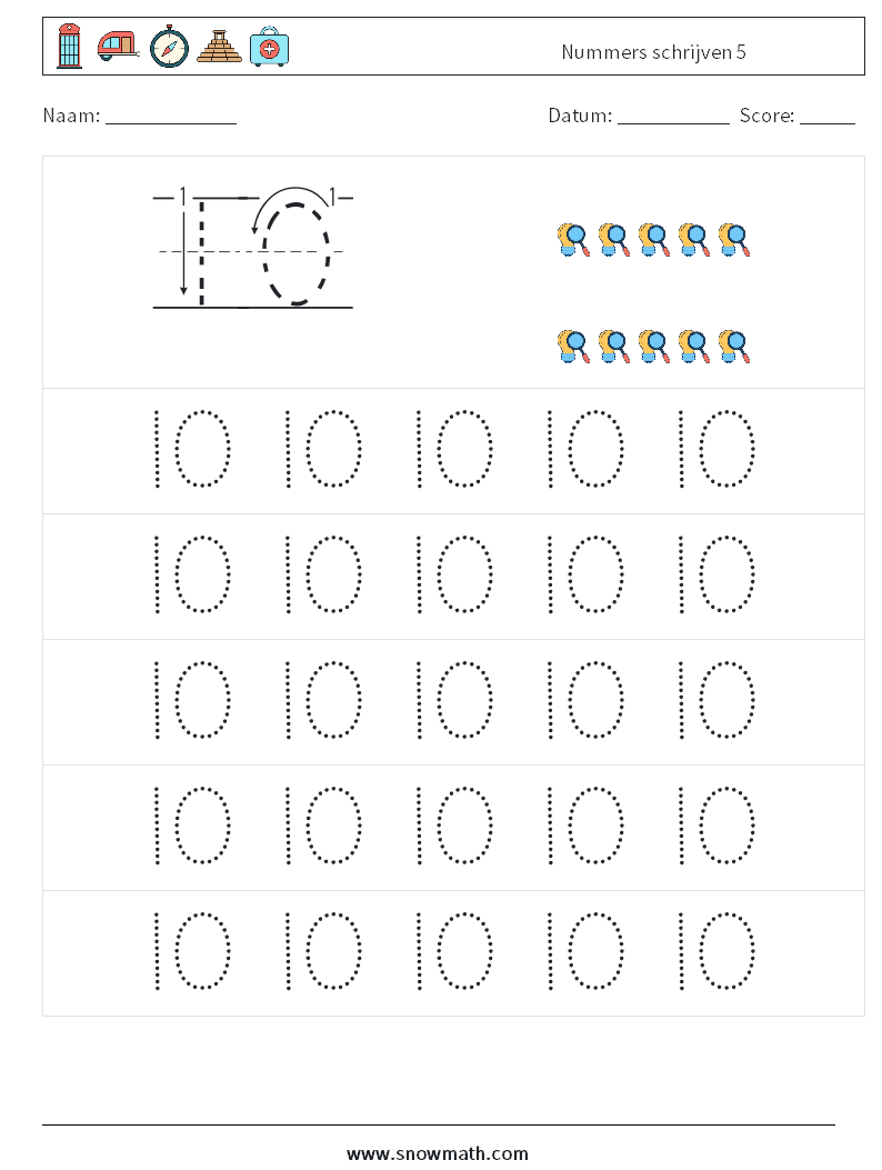 Nummers schrijven 5 Wiskundige werkbladen 9