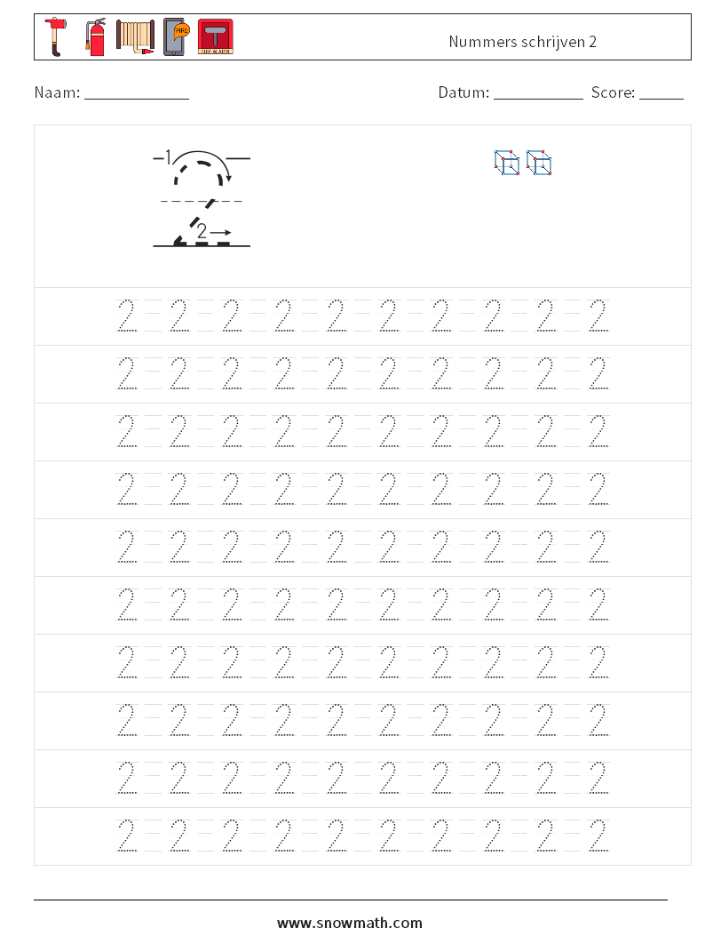 Nummers schrijven 2 Wiskundige werkbladen 13