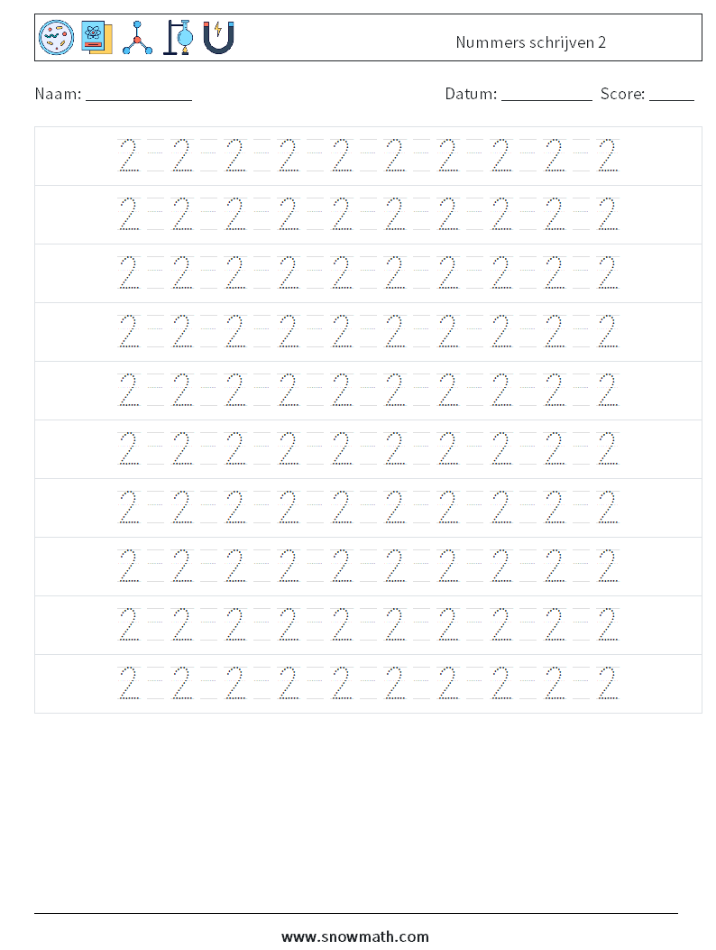 Nummers schrijven 2 Wiskundige werkbladen 14