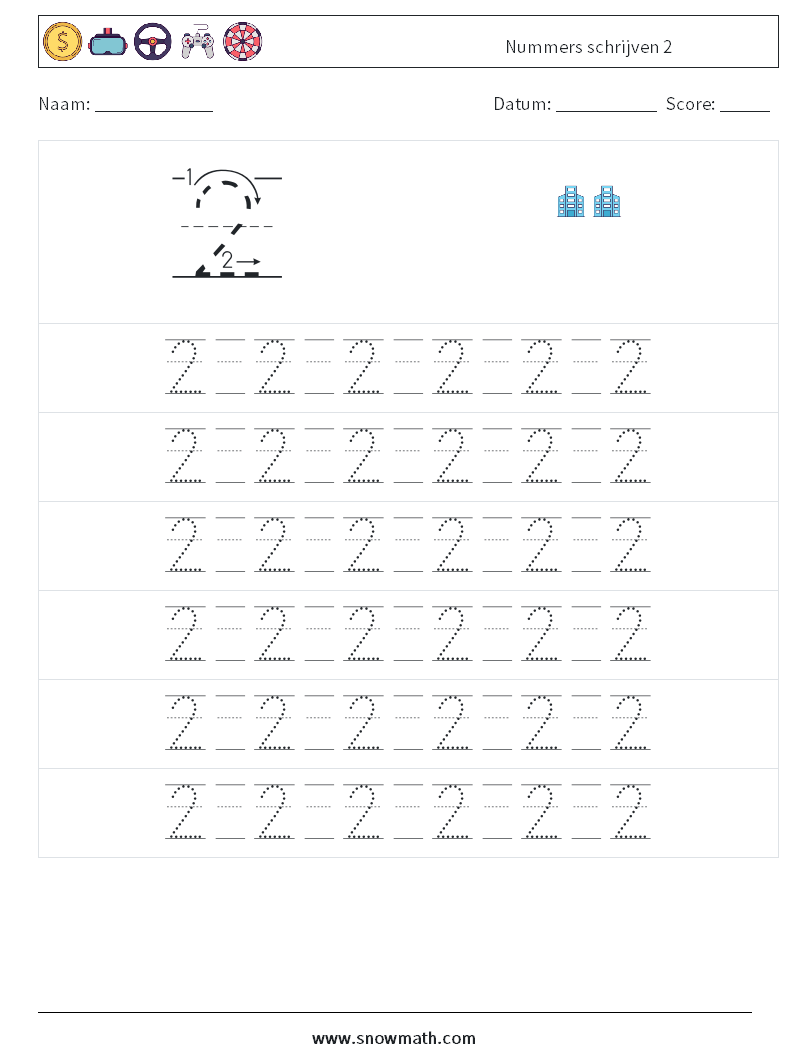 Nummers schrijven 2 Wiskundige werkbladen 17