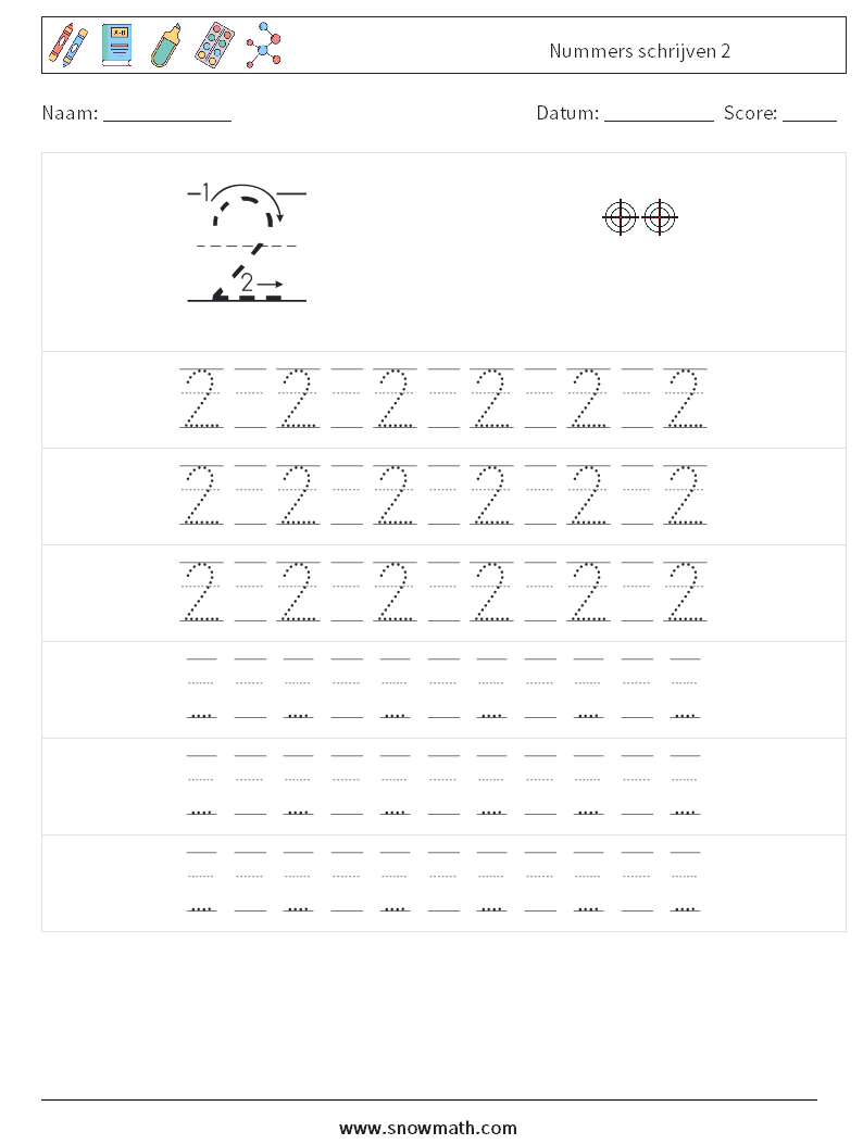 Nummers schrijven 2 Wiskundige werkbladen 19