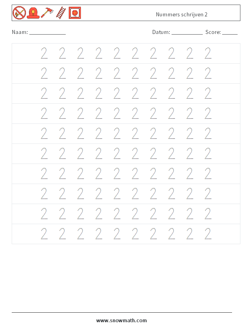 Nummers schrijven 2 Wiskundige werkbladen 2