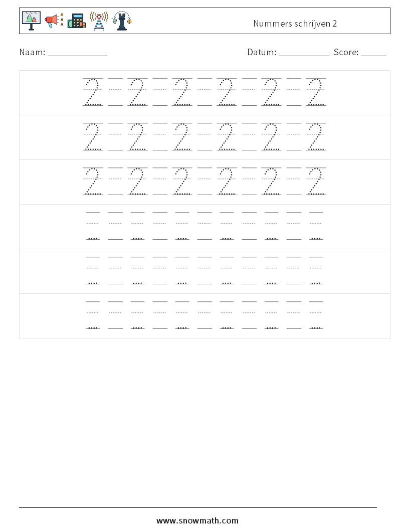 Nummers schrijven 2 Wiskundige werkbladen 20