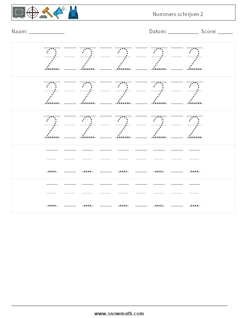 Nummers schrijven 2 Wiskundige werkbladen 24