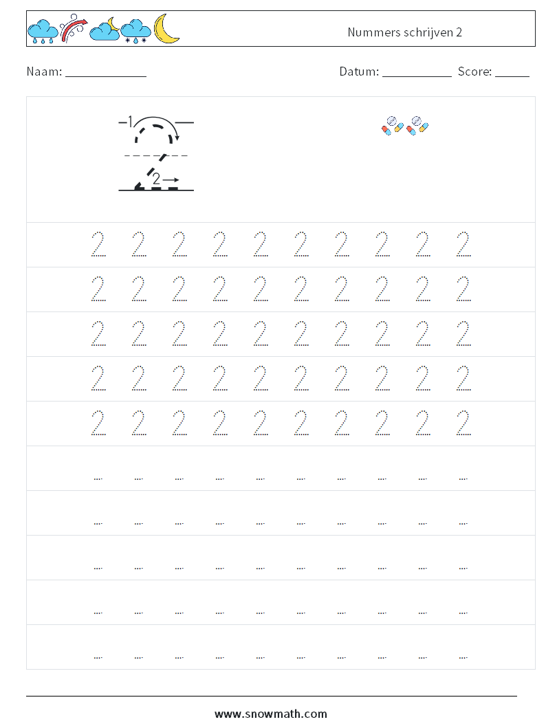 Nummers schrijven 2 Wiskundige werkbladen 3