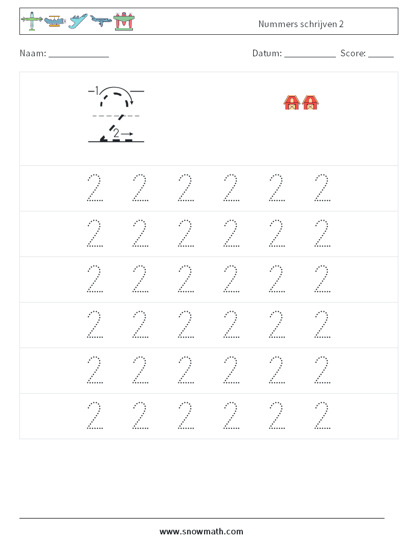 Nummers schrijven 2 Wiskundige werkbladen 5