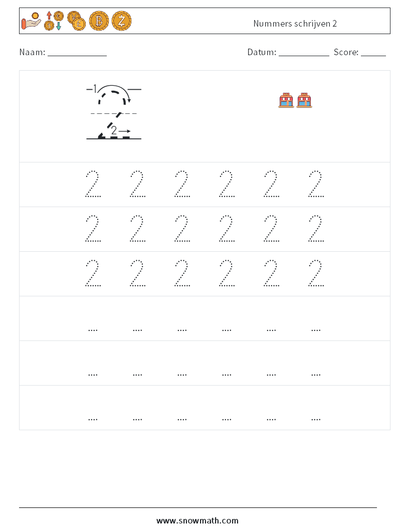 Nummers schrijven 2 Wiskundige werkbladen 7