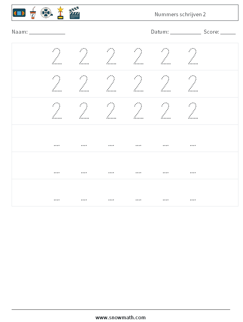 Nummers schrijven 2 Wiskundige werkbladen 8