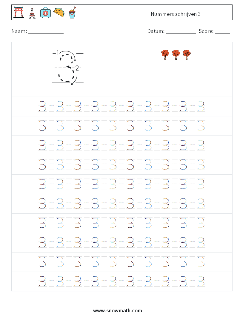 Nummers schrijven 3 Wiskundige werkbladen 13