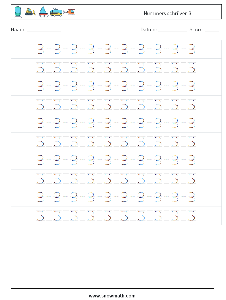 Nummers schrijven 3 Wiskundige werkbladen 14