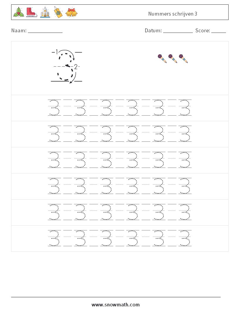 Nummers schrijven 3 Wiskundige werkbladen 17