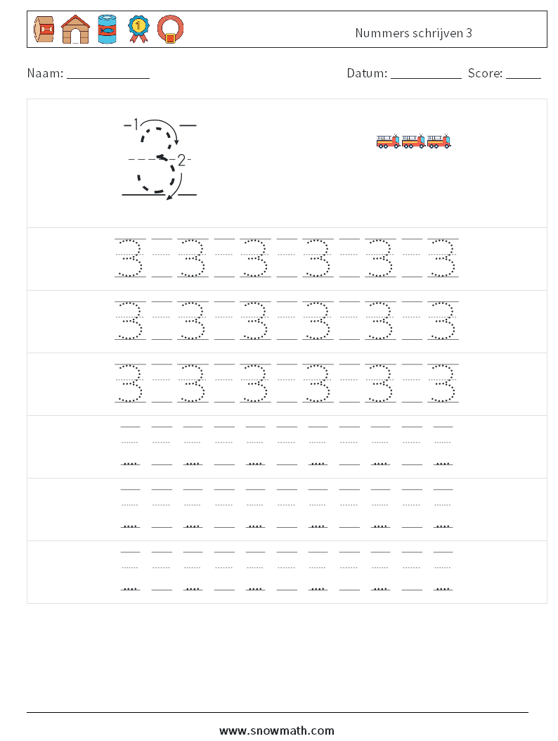 Nummers schrijven 3 Wiskundige werkbladen 19