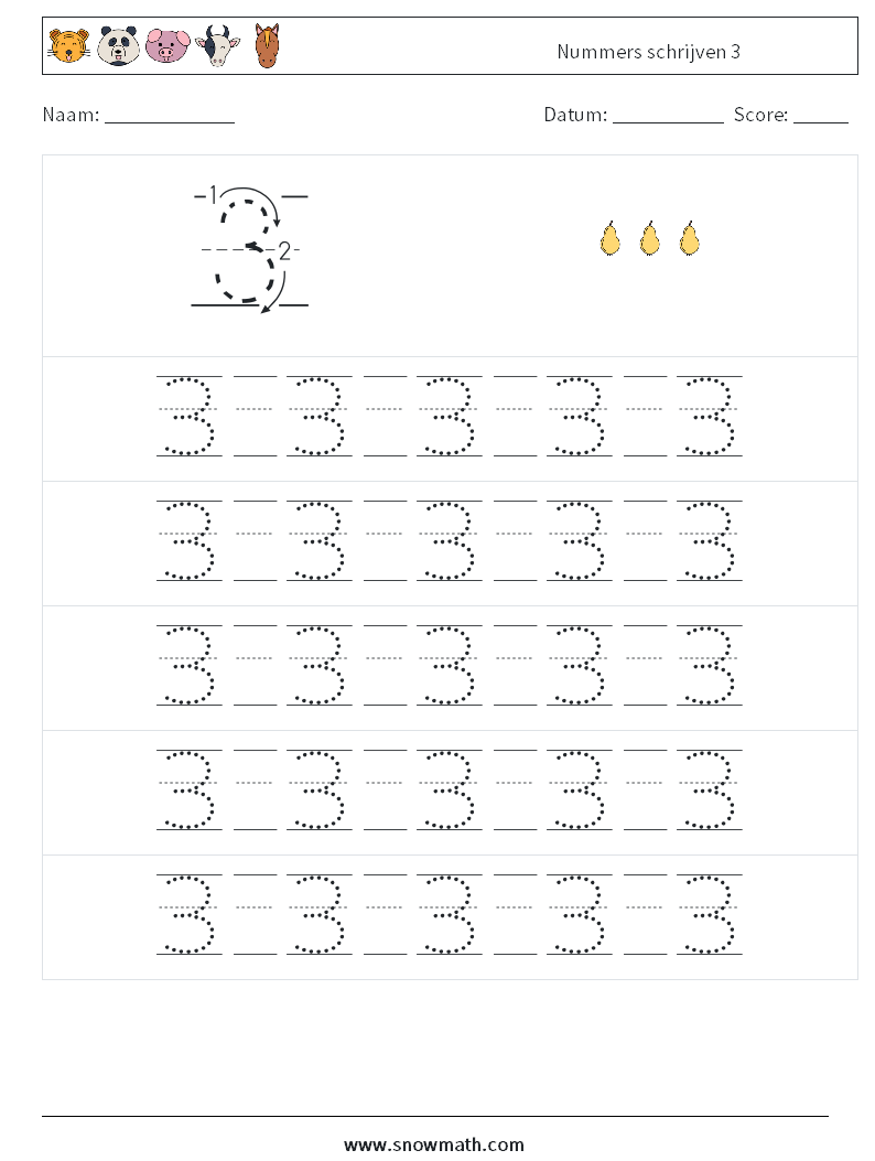 Nummers schrijven 3 Wiskundige werkbladen 21