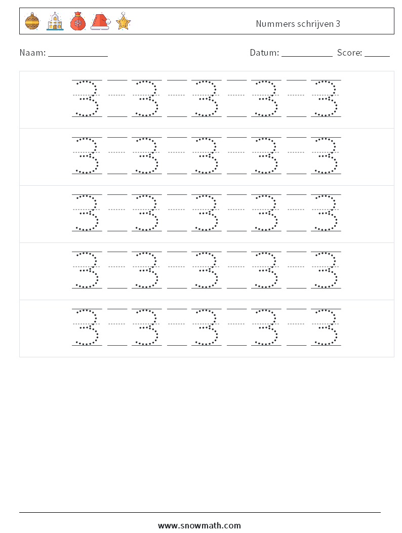 Nummers schrijven 3 Wiskundige werkbladen 22