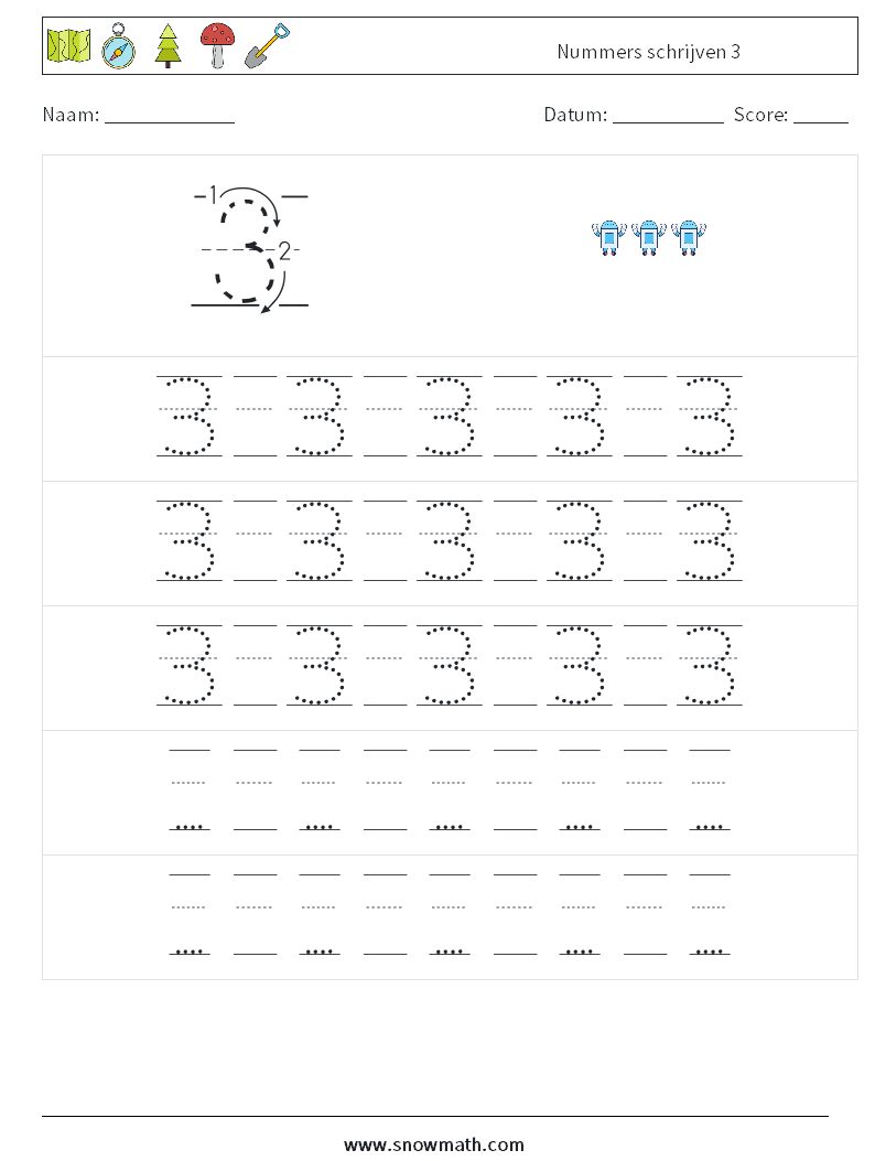 Nummers schrijven 3 Wiskundige werkbladen 23