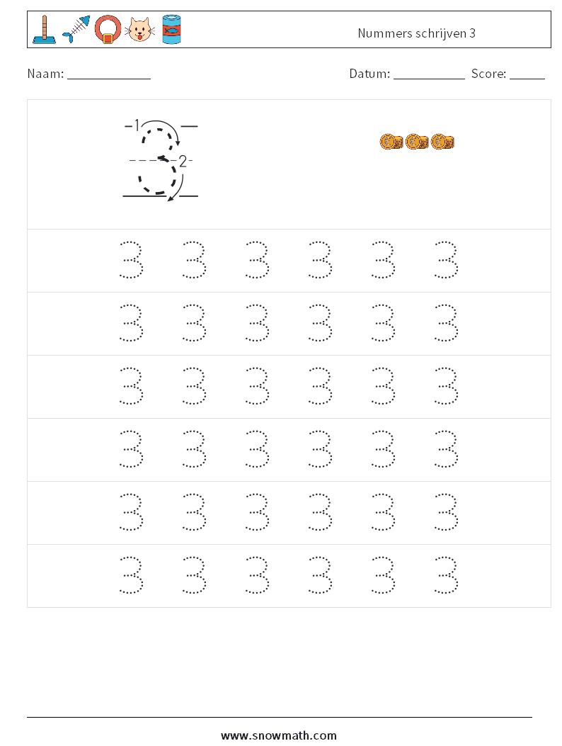 Nummers schrijven 3 Wiskundige werkbladen 5