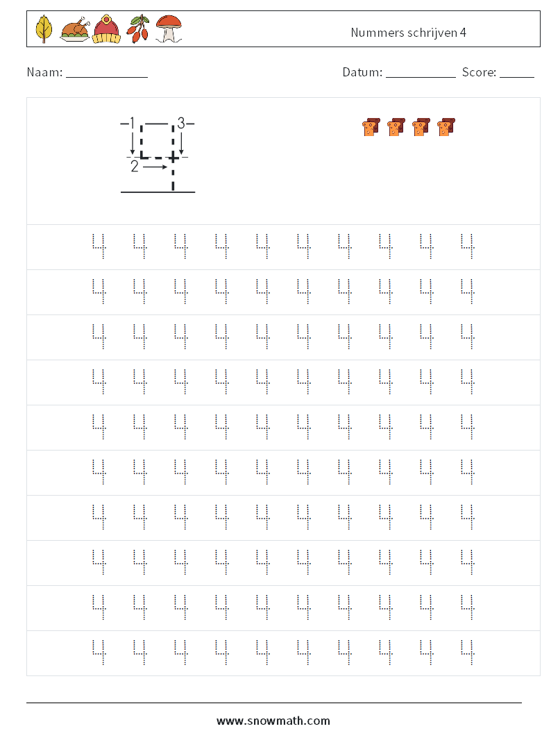 Nummers schrijven 4 Wiskundige werkbladen 1