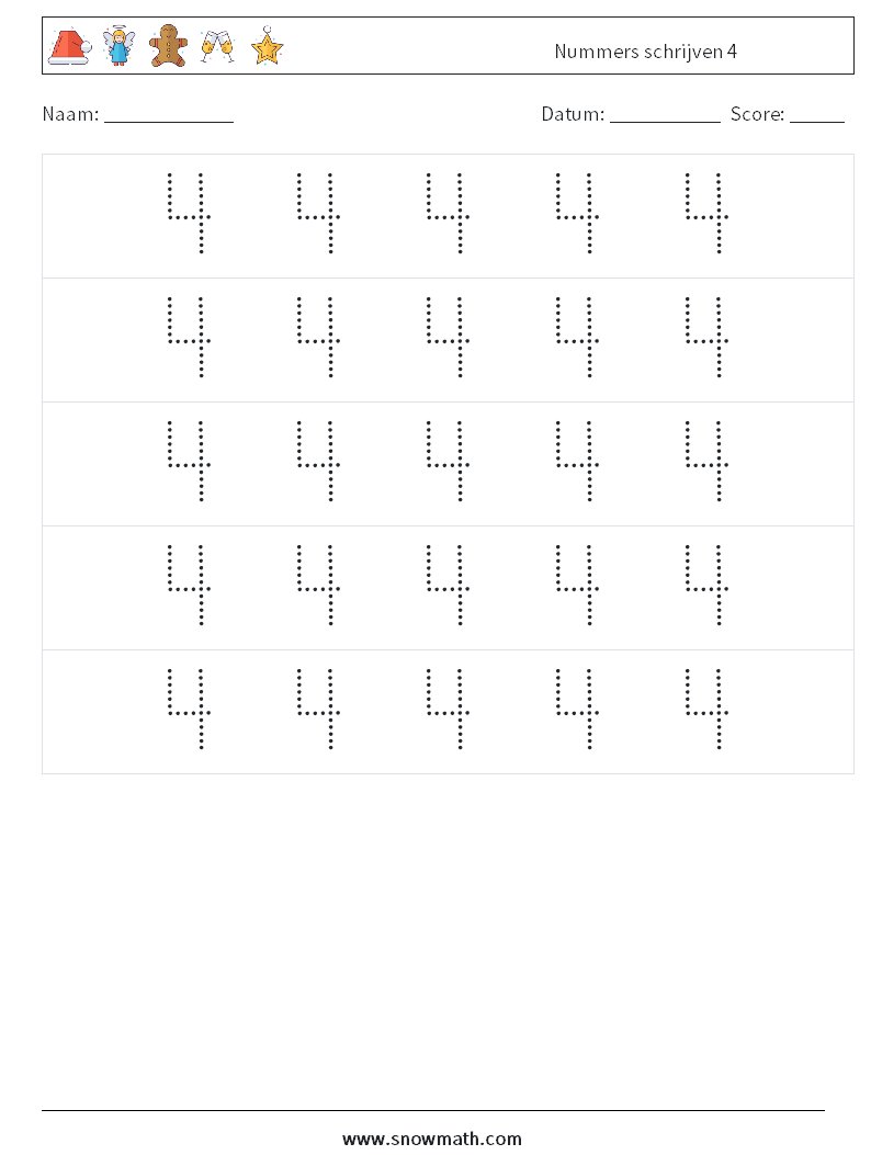 Nummers schrijven 4 Wiskundige werkbladen 10