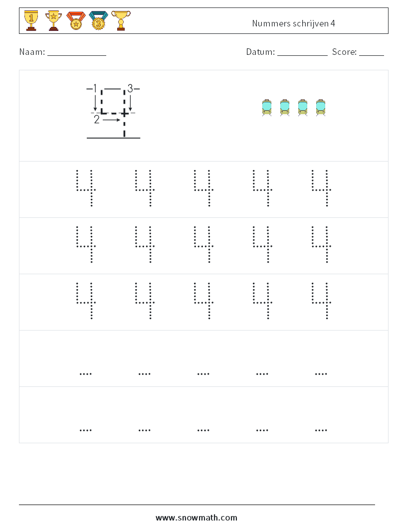 Nummers schrijven 4 Wiskundige werkbladen 11