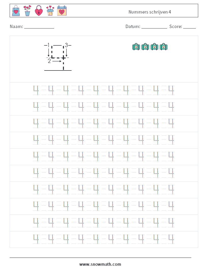 Nummers schrijven 4 Wiskundige werkbladen 13