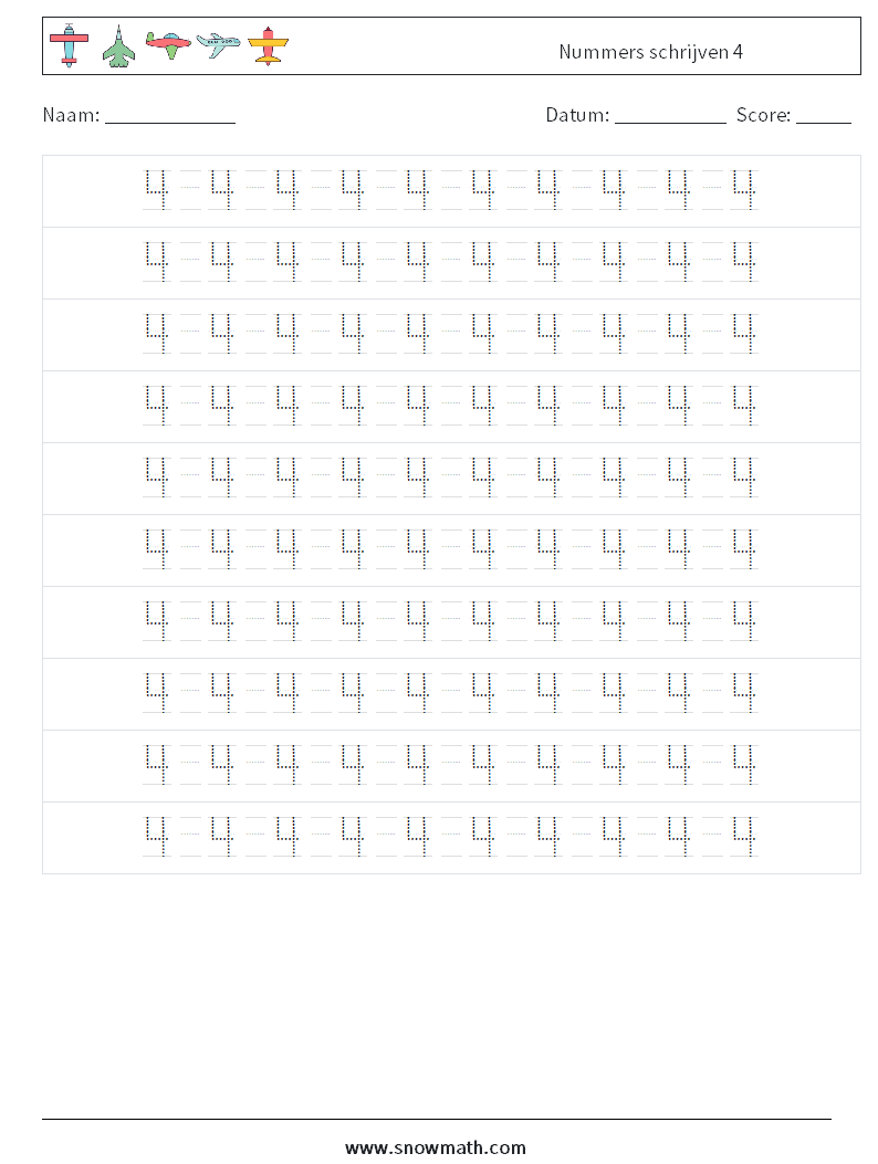 Nummers schrijven 4 Wiskundige werkbladen 14