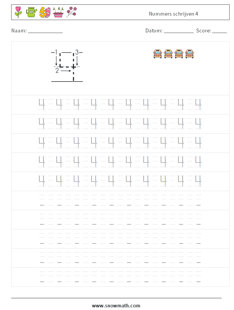 Nummers schrijven 4 Wiskundige werkbladen 15